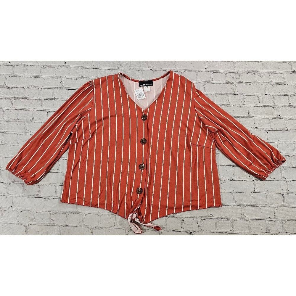 MARIANNE Brown Stripe Button Shirt Top Blouse WOMENS PLUS SIZE 3X